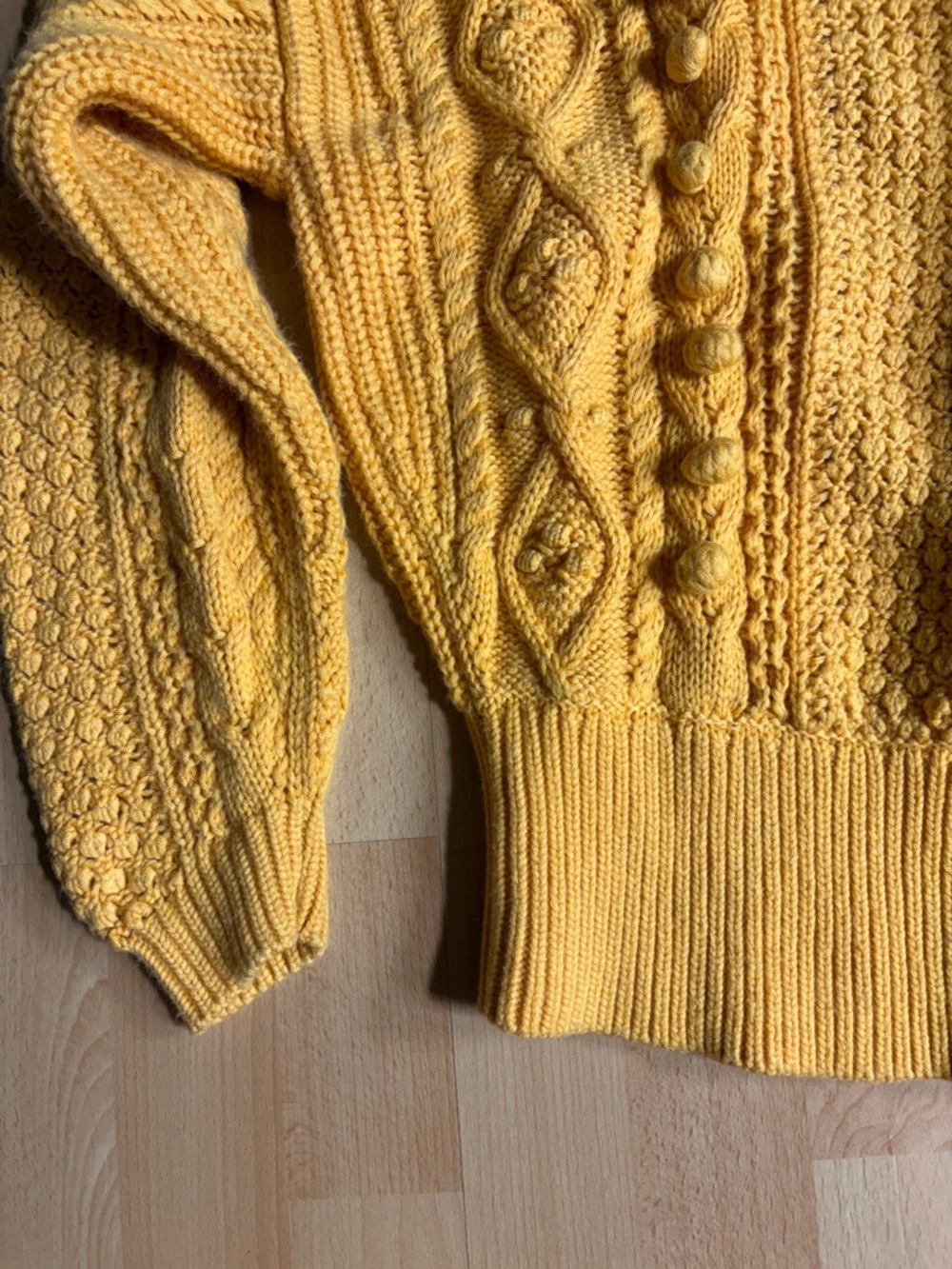 Sezane Amaury Cableknit Bobble Mustard Yellow High Neck Sweater Wool Blend - Picture 7 of 14